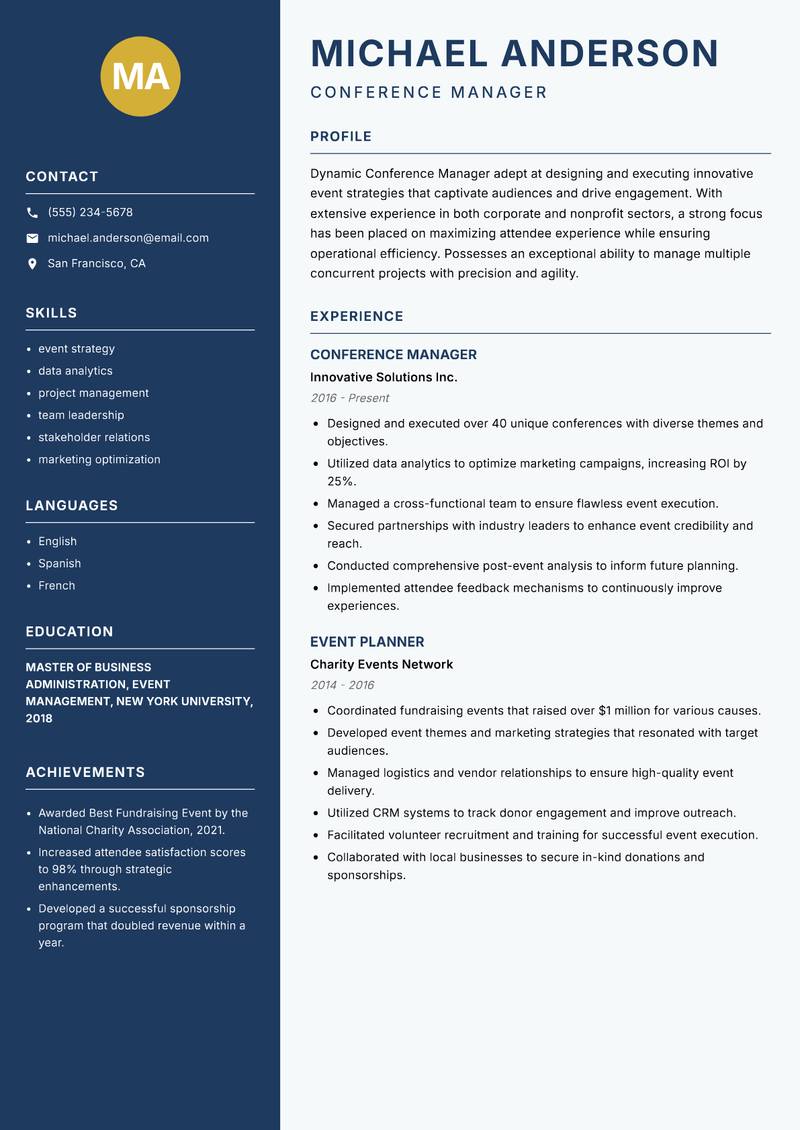 Conference Manager resume template — Classic Clean
