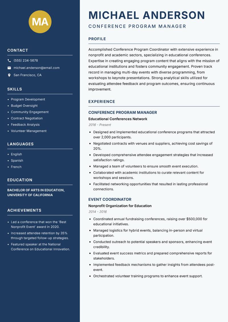 Conference Program Coordinator resume template — Classic Clean