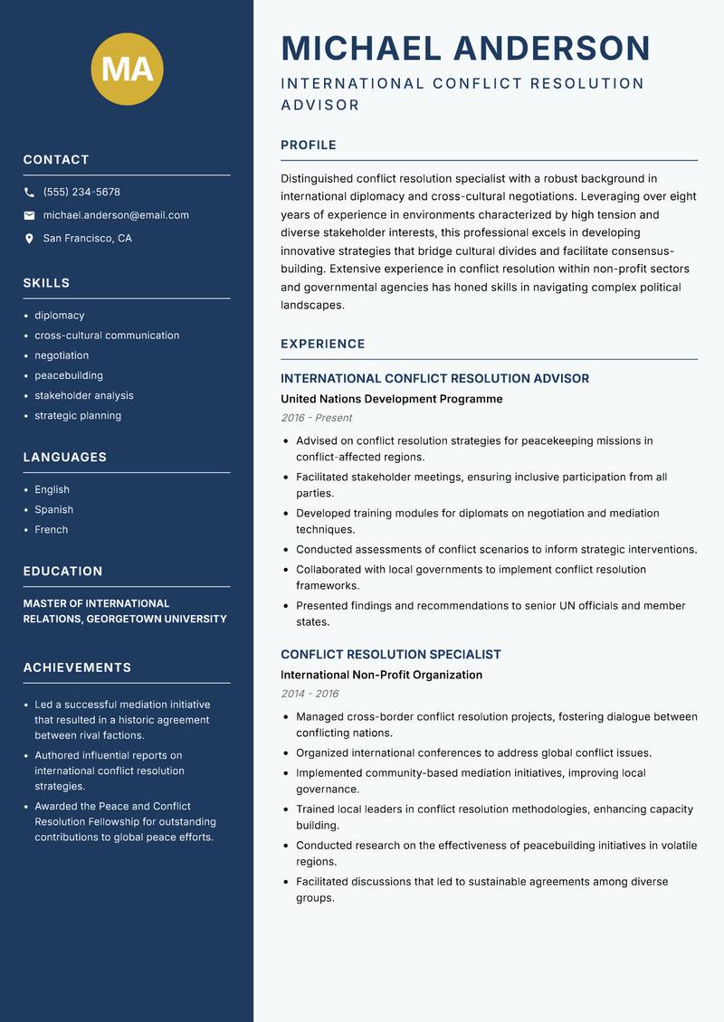 Conflict Resolution Specialist resume template — Classic Clean