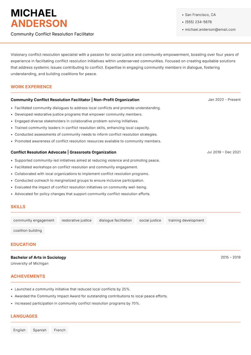 Conflict Resolution Specialist resume template — Modern Professional