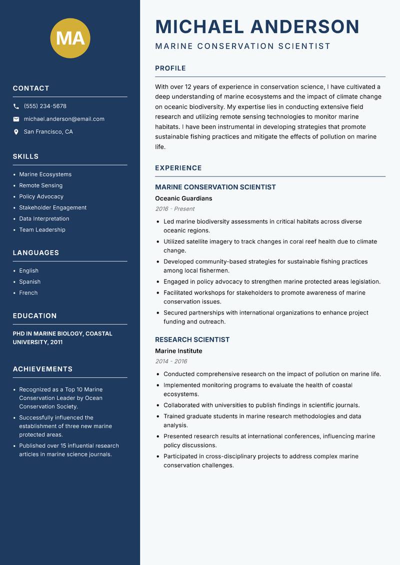 Conservation Scientist resume template — Classic Clean