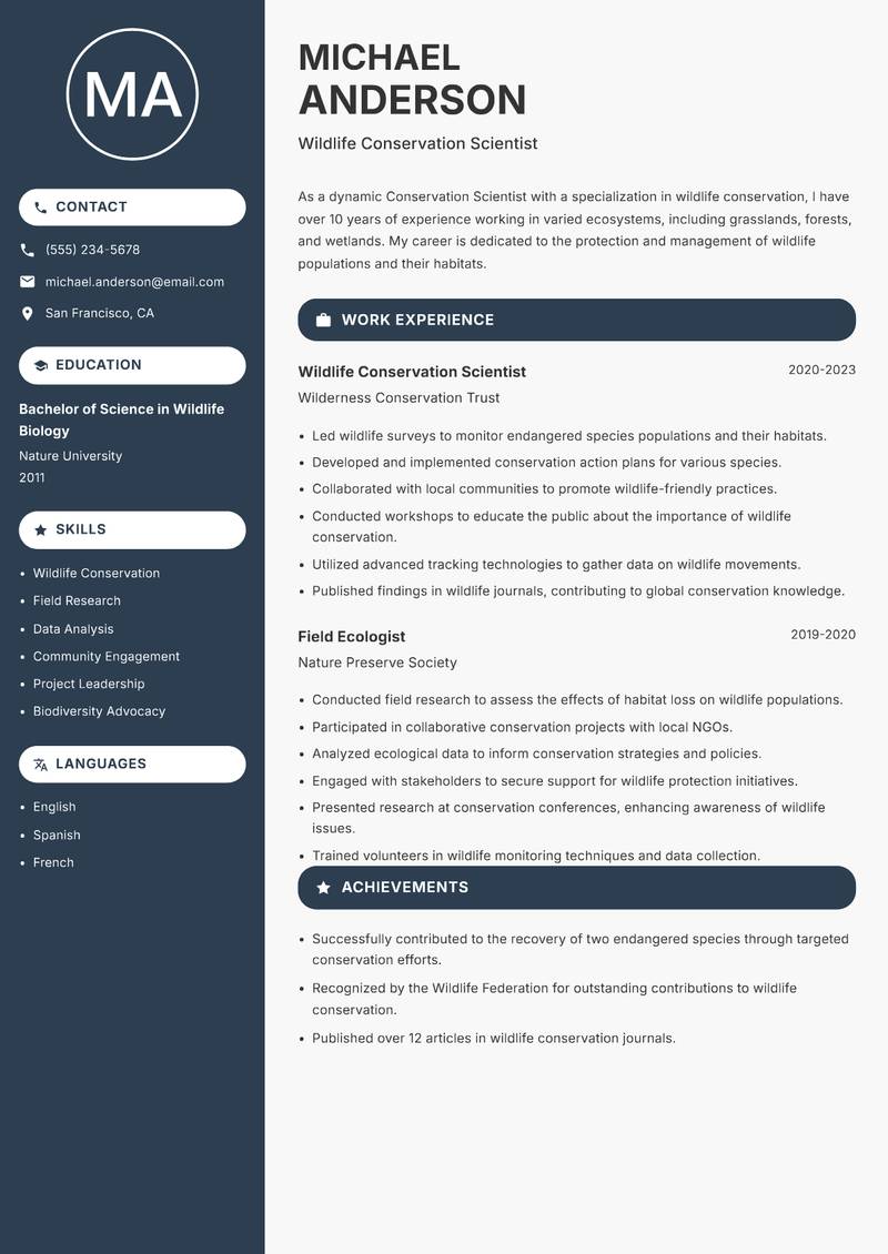 Conservation Scientist resume template — Compact
