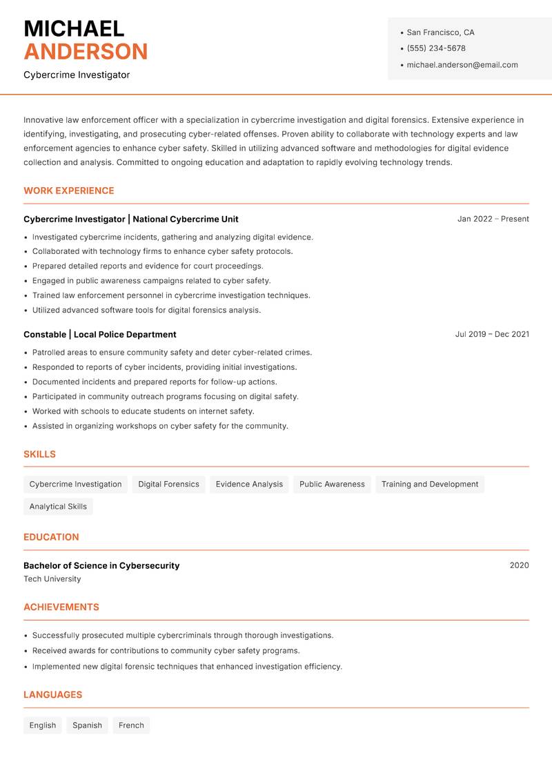 Constable resume template — Modern Professional