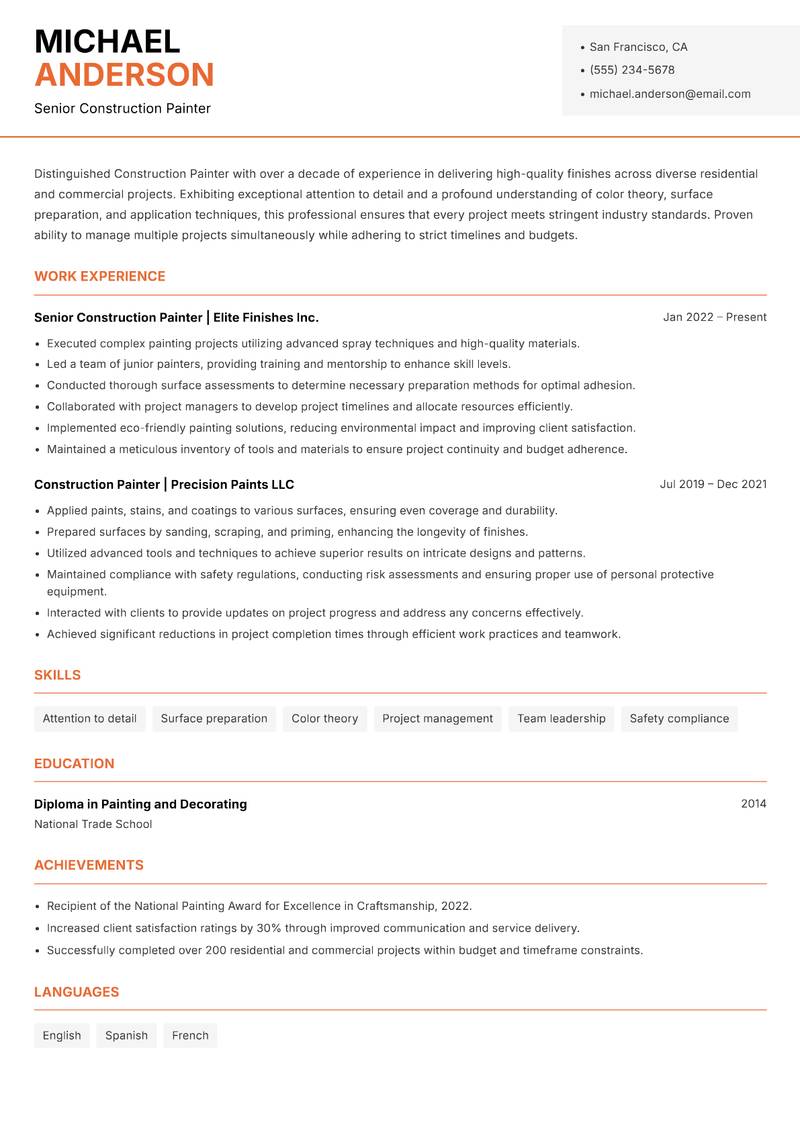 Construction Painter resume template — Modern Professional