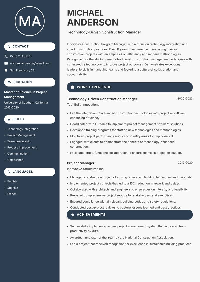 Construction Program Manager resume template — Compact