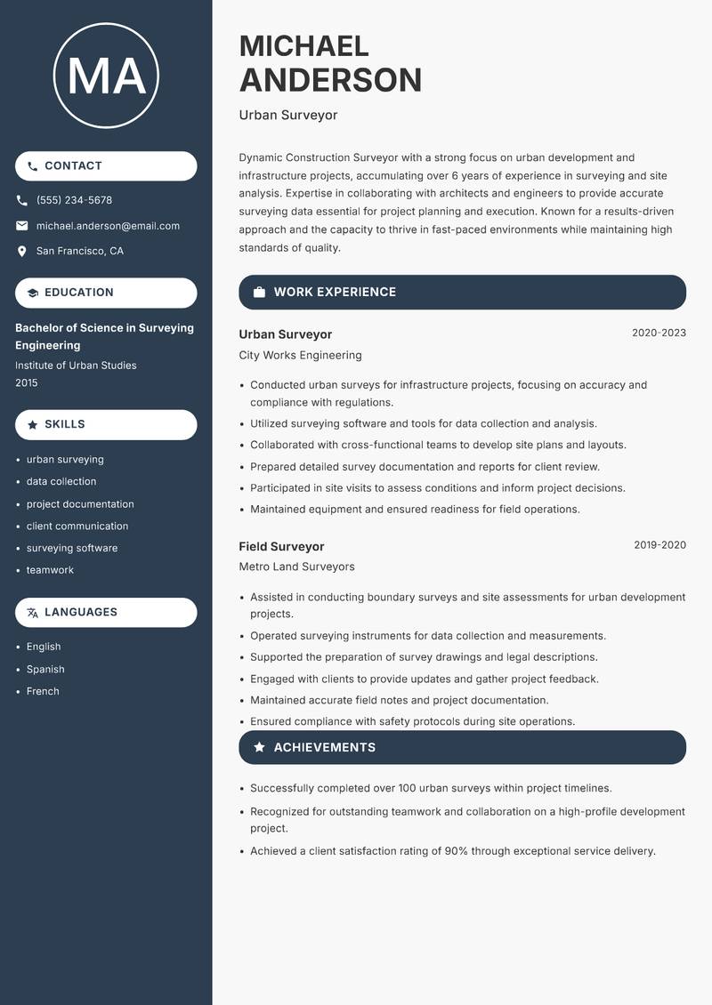 Construction Surveyor resume template — Compact
