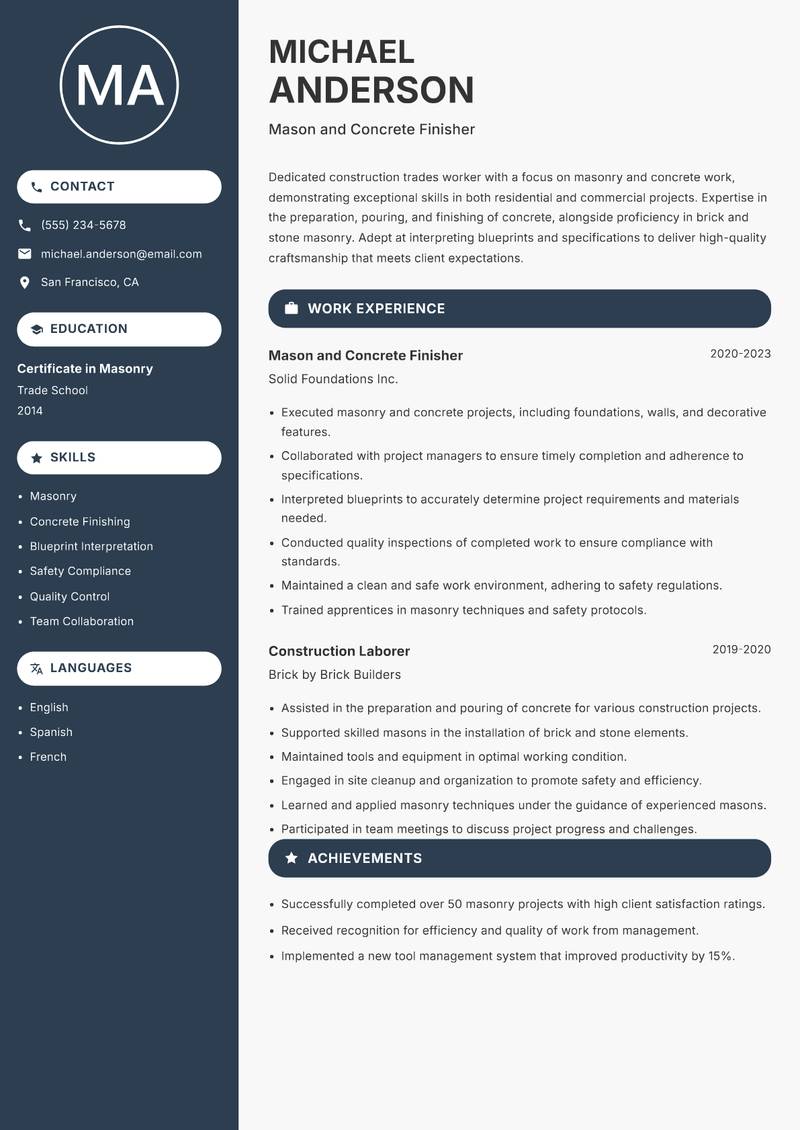 Construction Trades Worker resume template — Compact