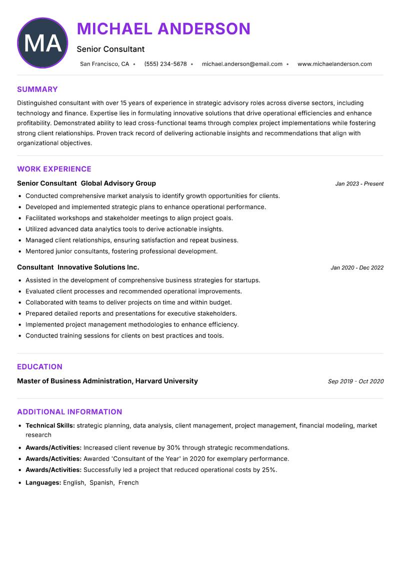Consul resume example — ATS-friendly template