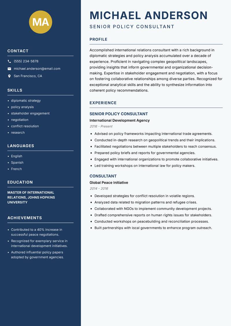 Consul resume template — Classic Clean