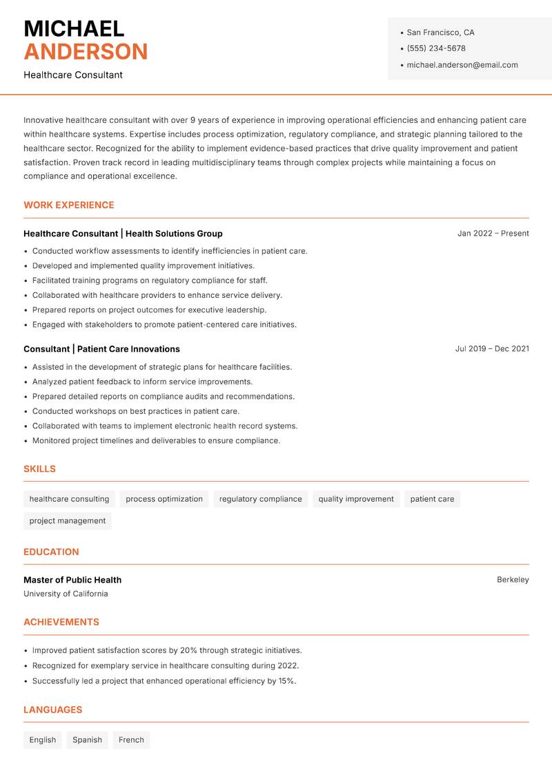 Consul resume template — Modern Professional
