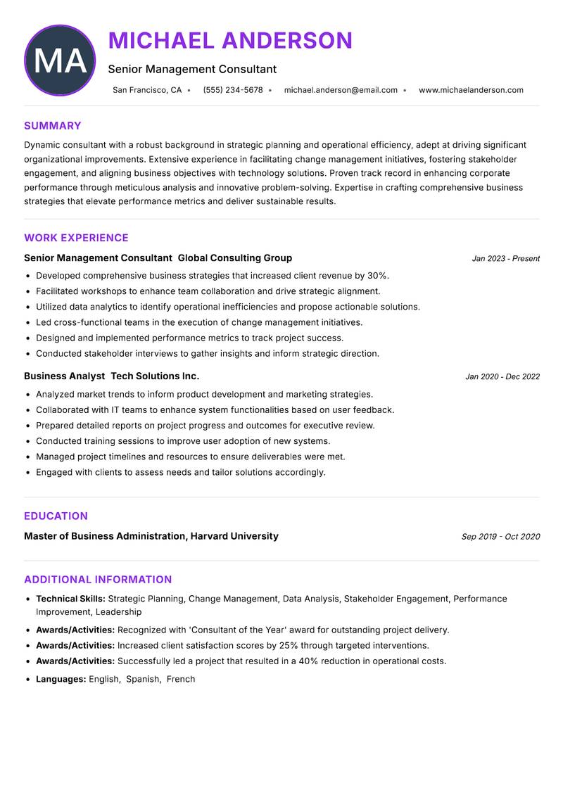 Consultant resume example — ATS-friendly template