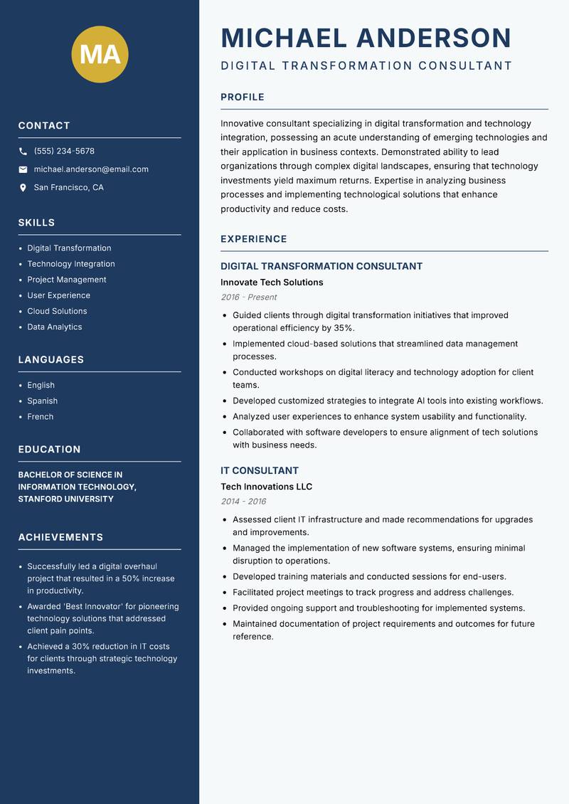 Consultant resume template — Classic Clean