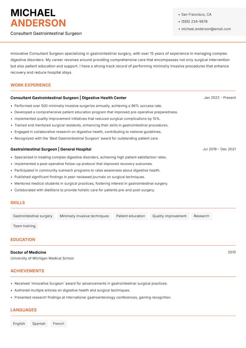 Consultant Surgeon resume template — Modern Professional