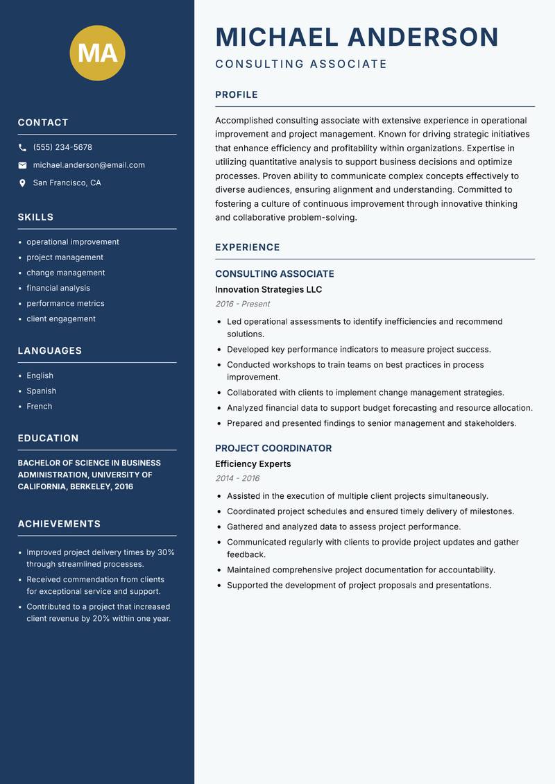 Consulting Associate resume template — Classic Clean