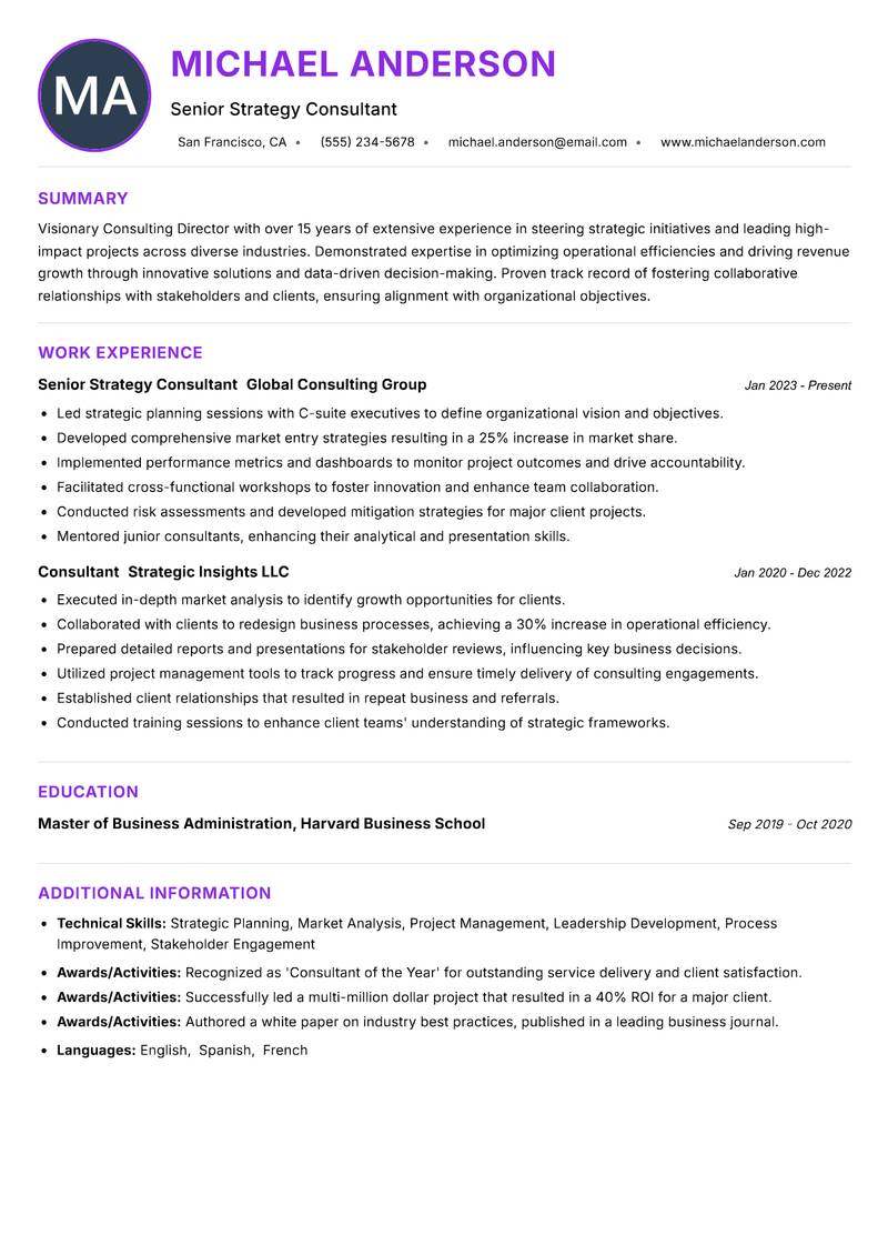 Consulting Director resume example — ATS-friendly template