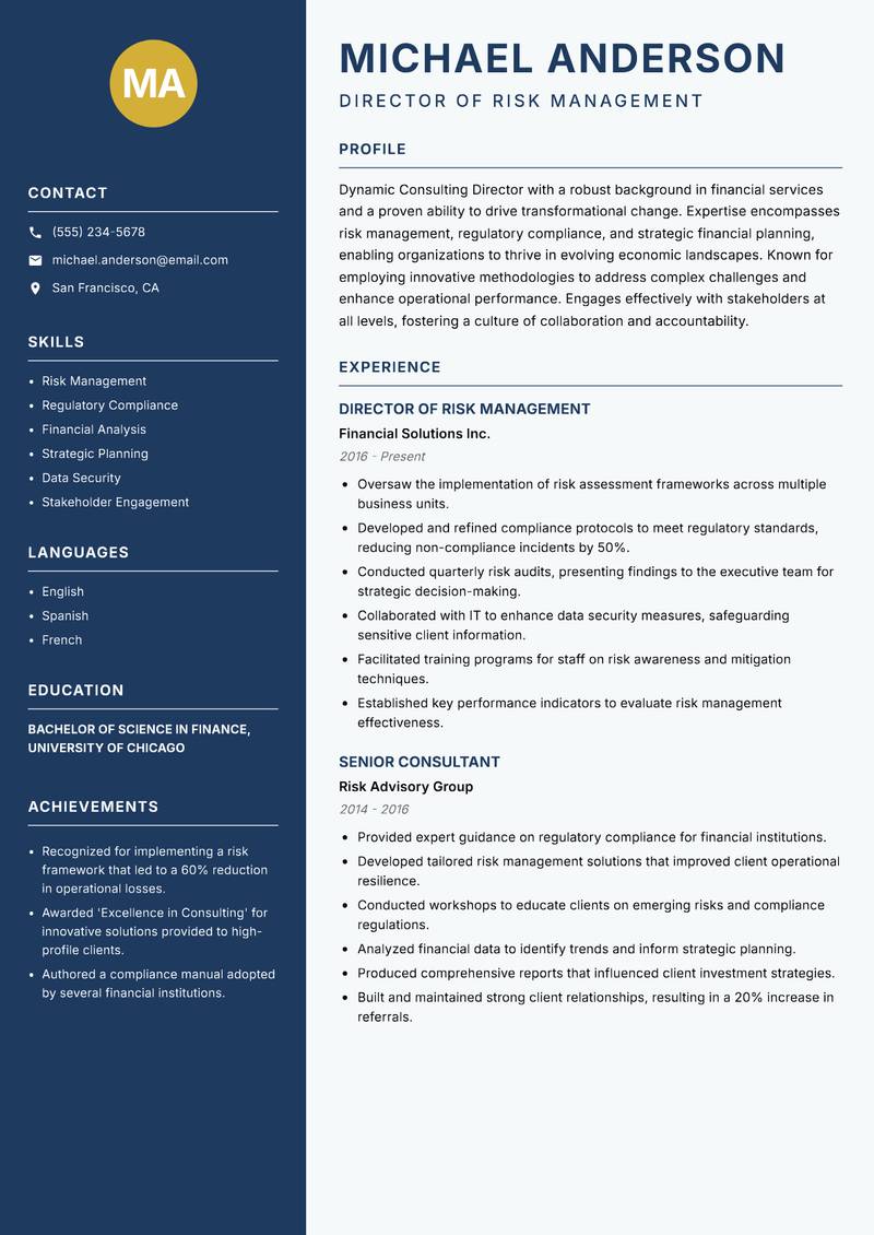 Consulting Director resume template — Classic Clean