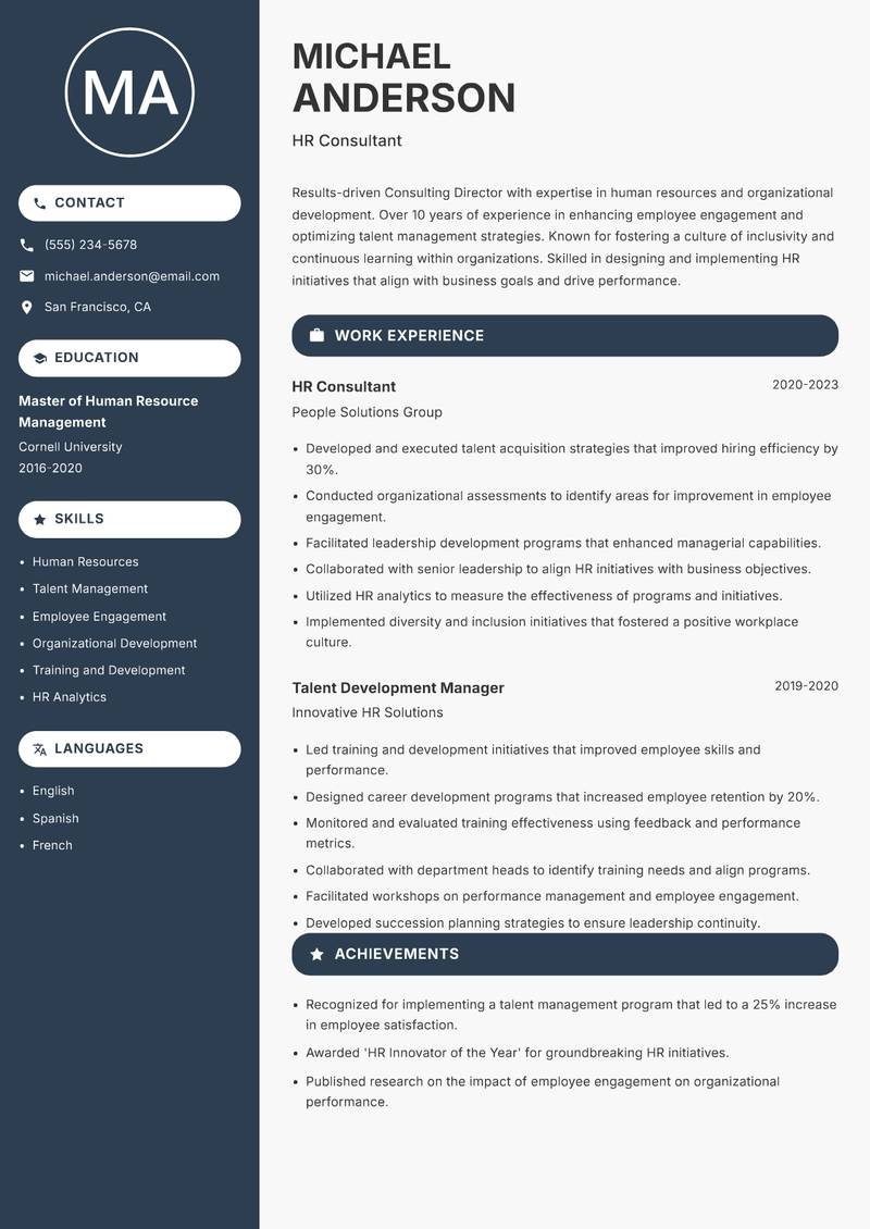 Consulting Director resume template — Compact