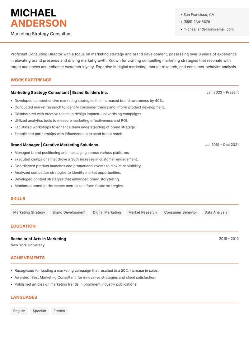 Consulting Director resume template — Modern Professional