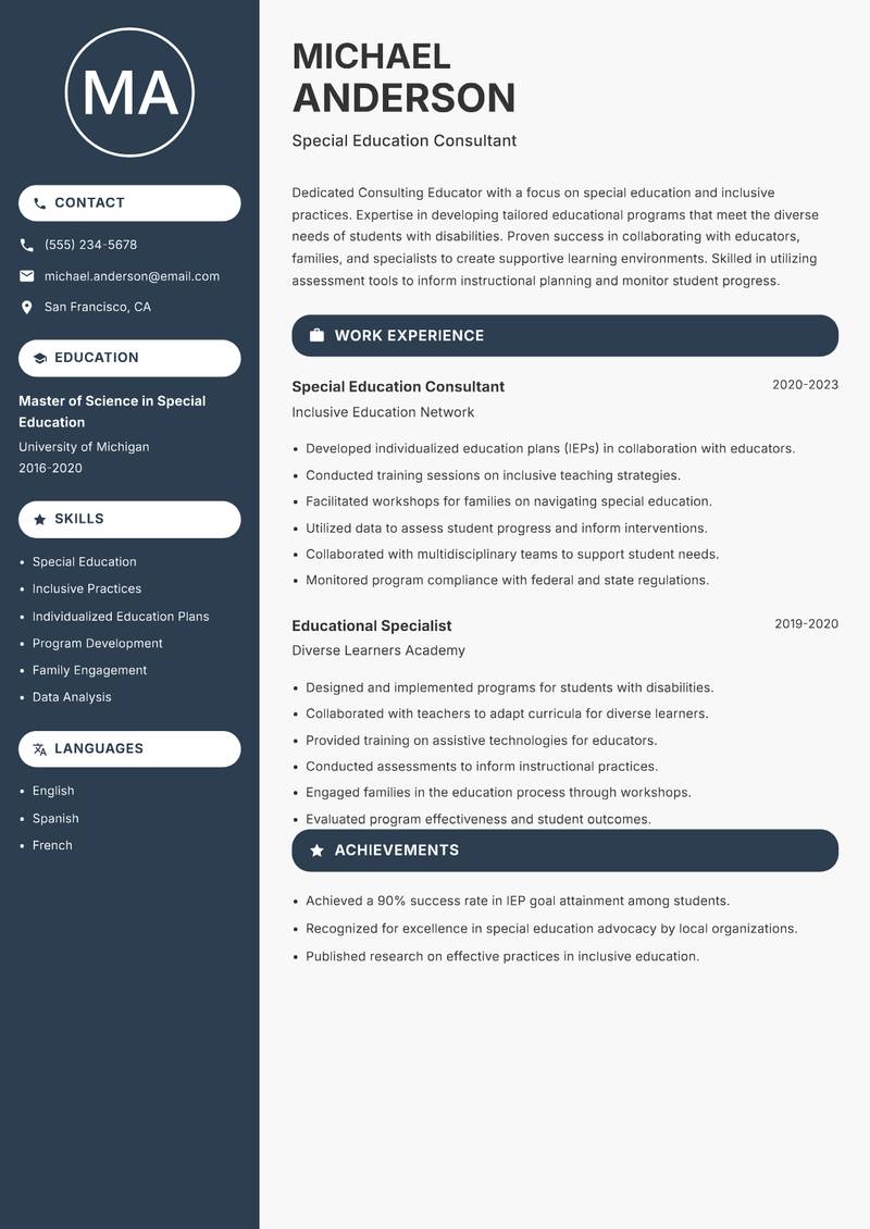 Consulting Educator resume template — Compact