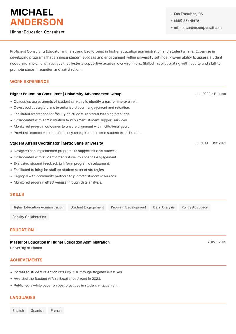 Consulting Educator resume template — Modern Professional