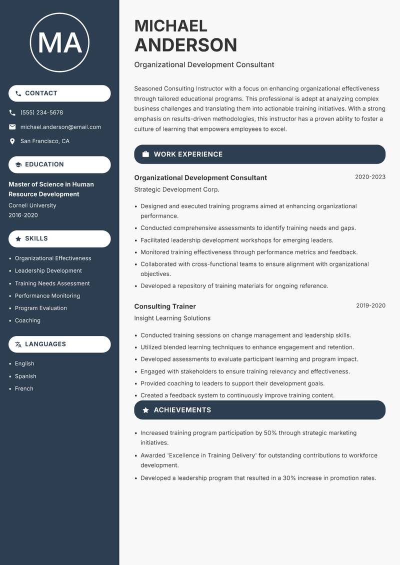Consulting Instructor resume template — Compact