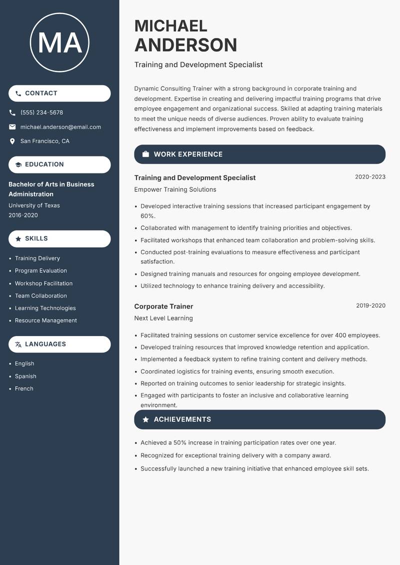 Consulting Trainer resume template — Compact
