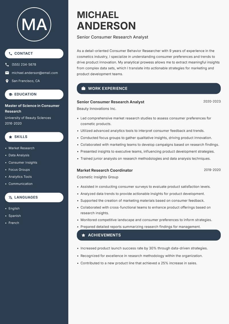 Consumer Behavior Researcher resume template — Compact