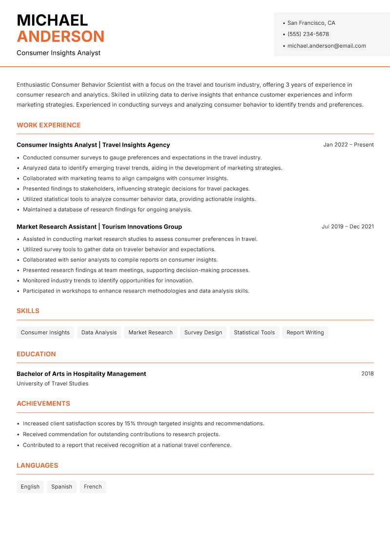 Consumer Behavior Scientist resume template — Modern Professional