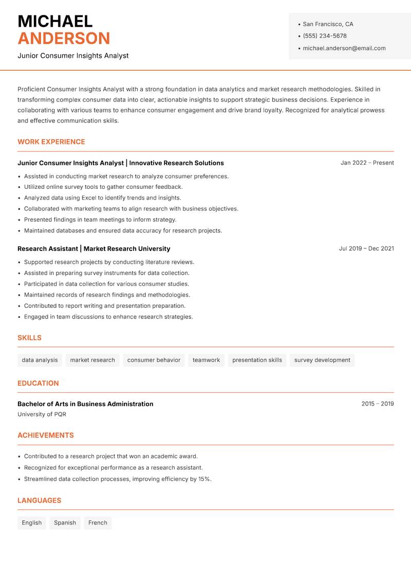 Consumer Insights Analyst resume template — Modern Professional