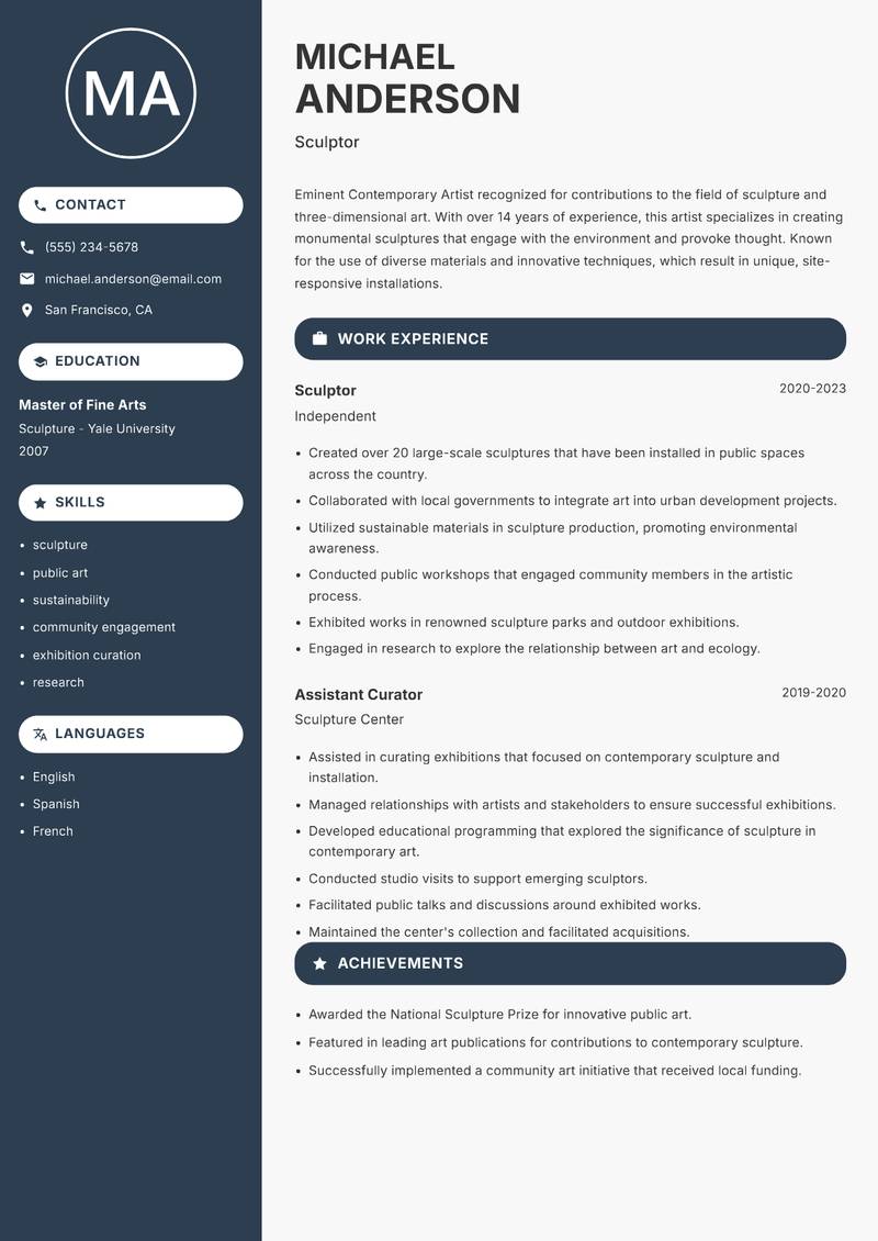 Contemporary Artist resume template — Compact