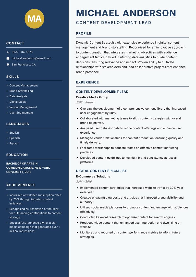 Content Strategist resume template — Classic Clean