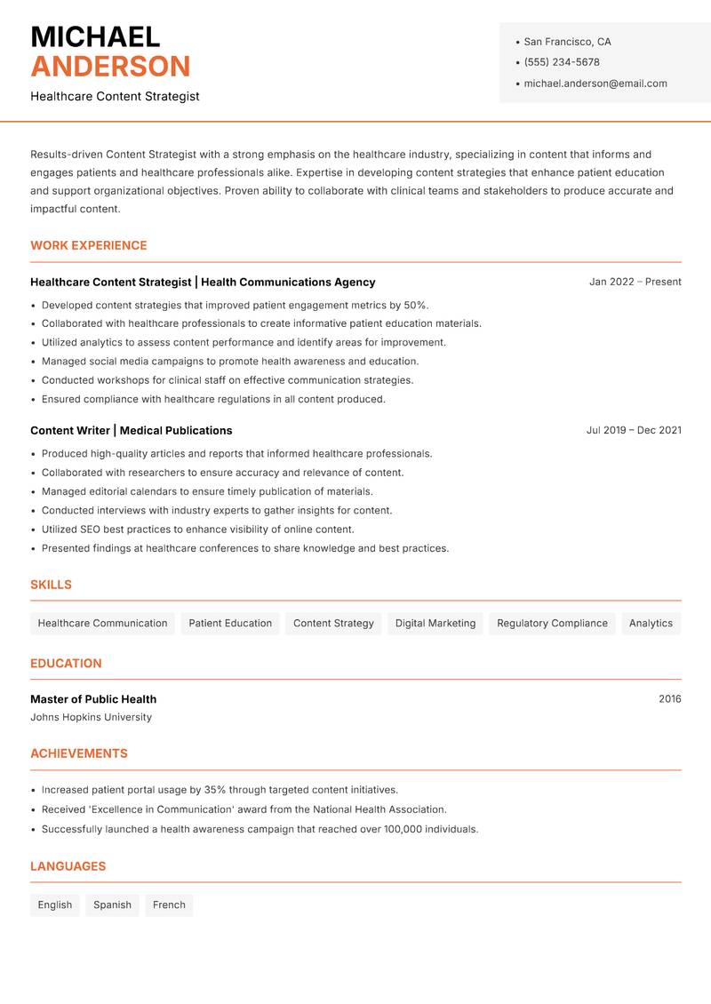 Content Strategist resume template — Modern Professional