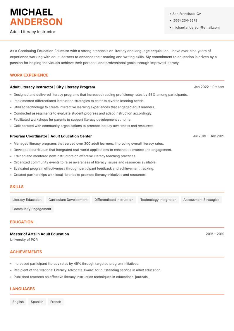 Continuing Education Educator resume template — Modern Professional