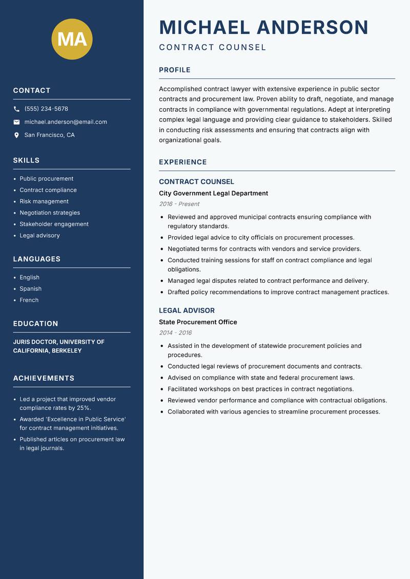 Contract Lawyer resume template — Classic Clean