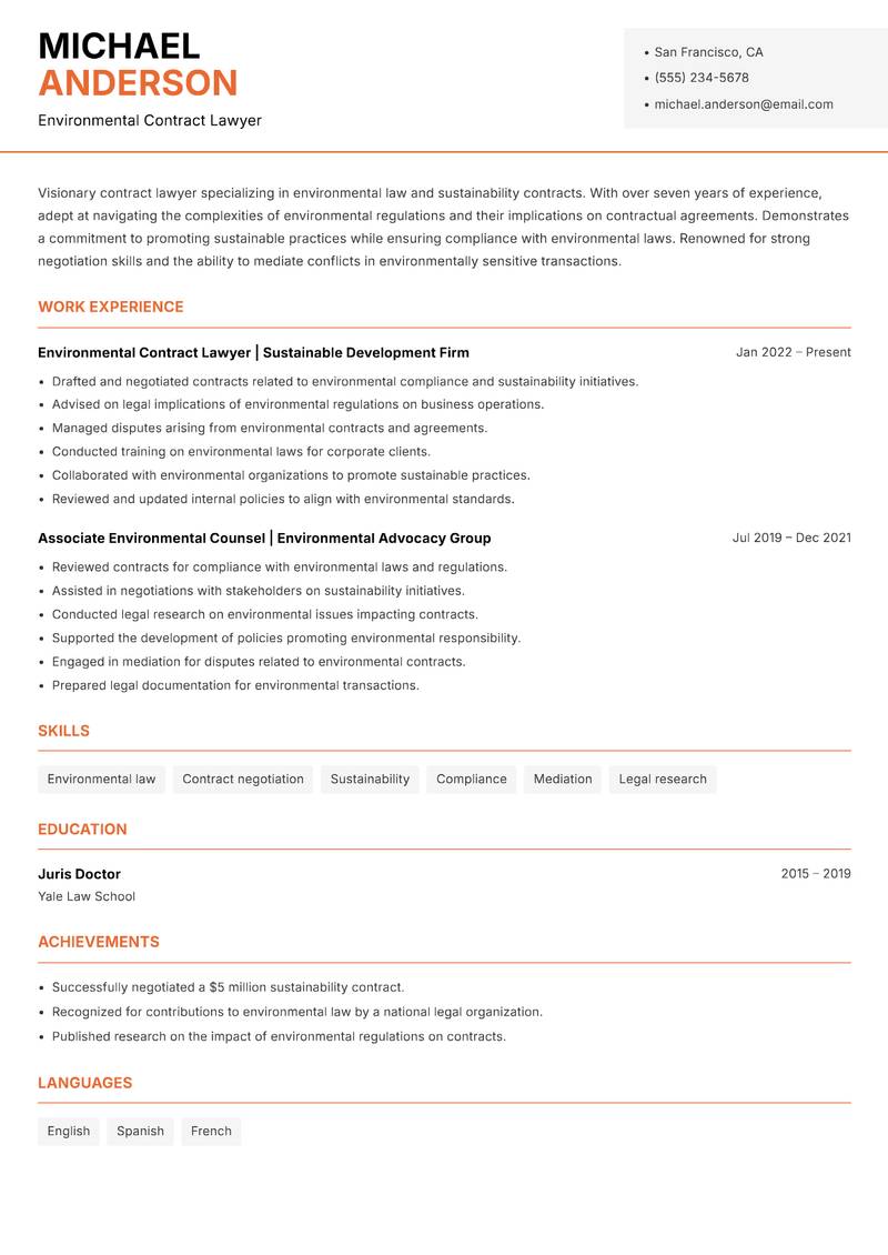 Contract Lawyer resume template — Modern Professional