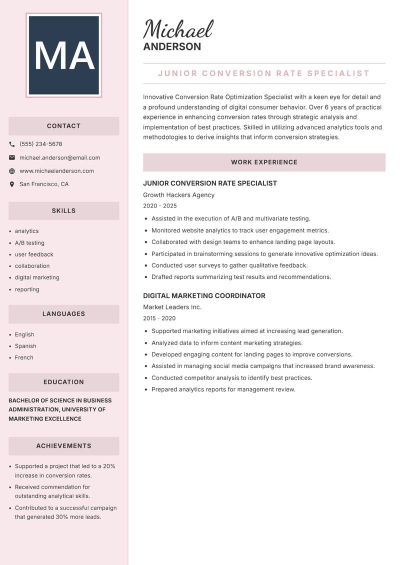Conversion Rate Optimization Specialist resume template — Executive