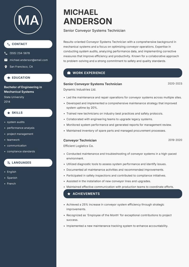 Conveyor Systems Technician resume template — Compact