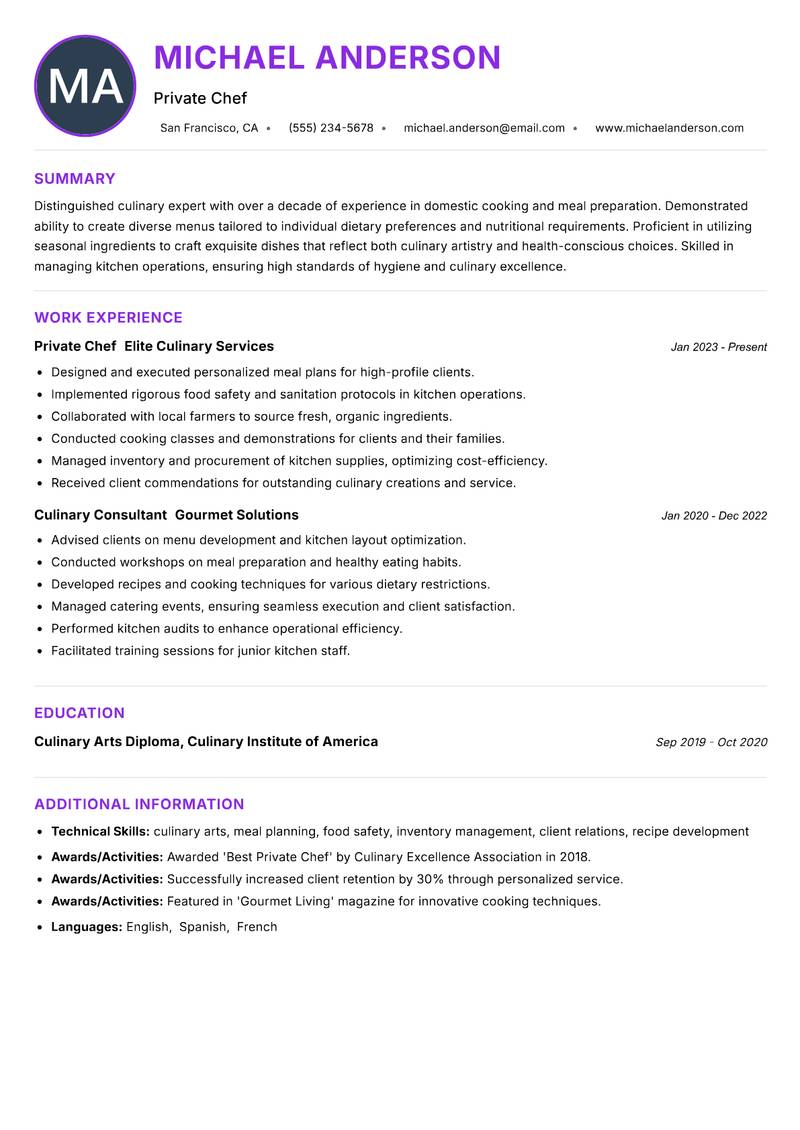 Cook Domestic resume example — ATS-friendly template