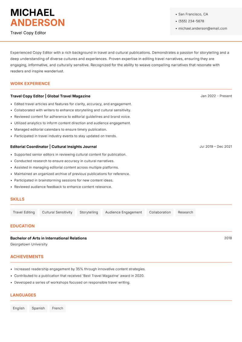 Copy Editor resume template — Modern Professional