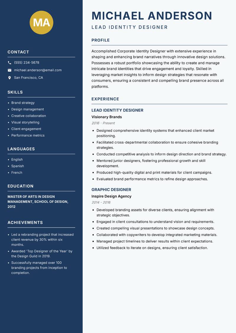 Corporate Identity Designer resume template — Classic Clean