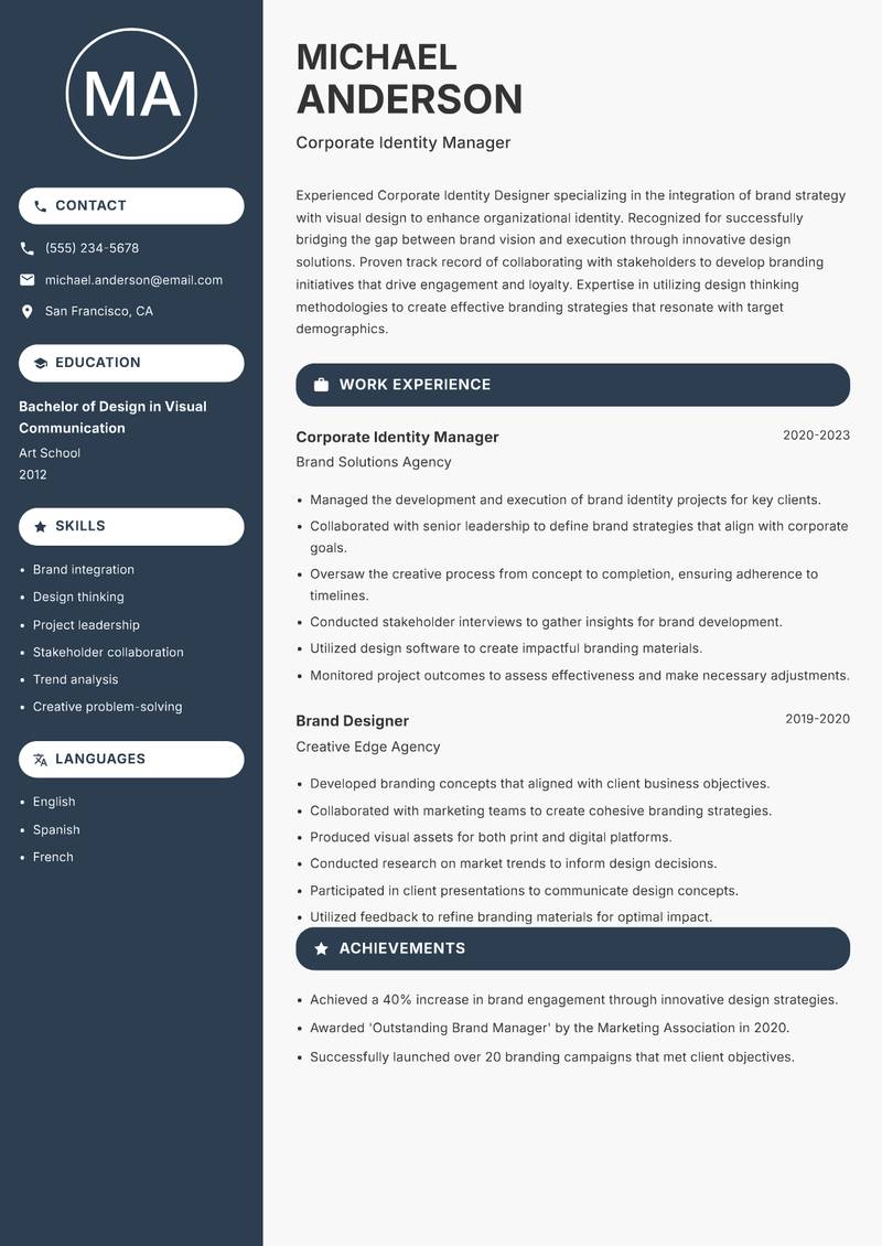 Corporate Identity Designer resume template — Compact