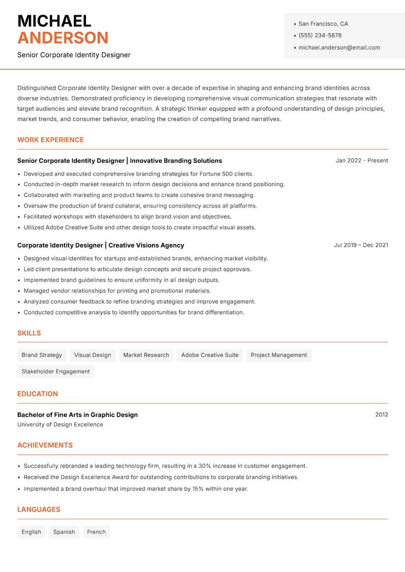 Corporate Identity Designer resume template — Modern Professional
