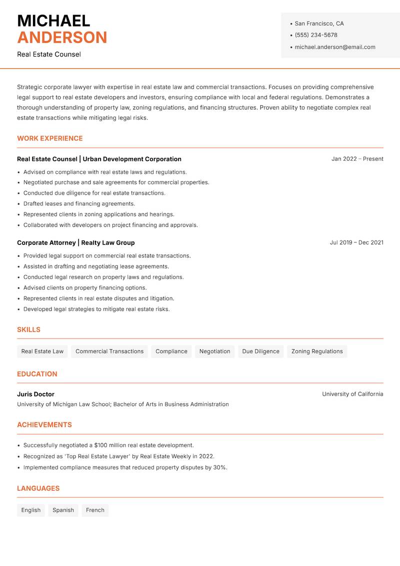 Corporate Lawyer resume template — Modern Professional