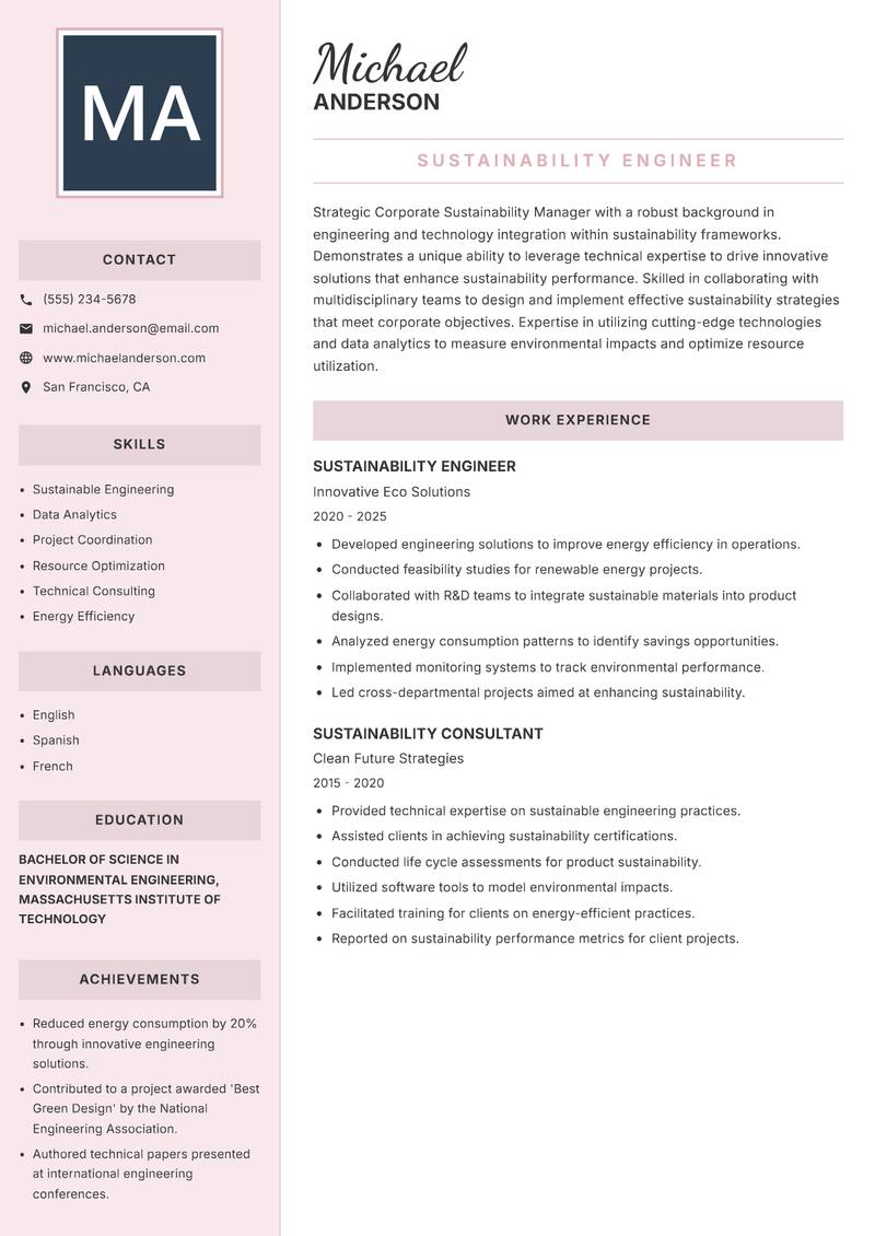 Corporate Sustainability Manager resume template — Executive