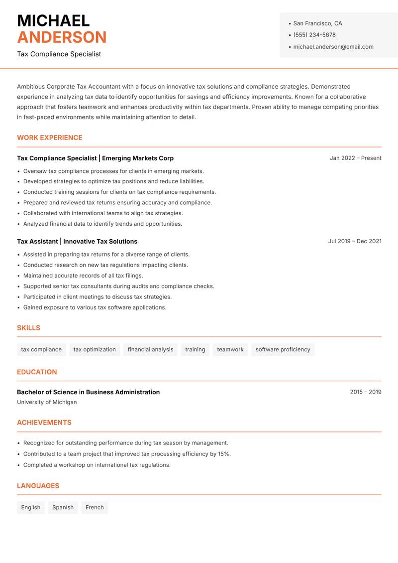 Corporate Tax Accountant resume template — Modern Professional