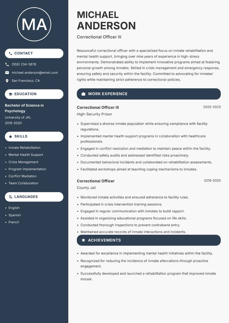 Correctional Officer resume template — Compact