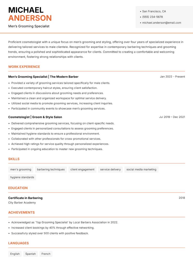 Cosmetologist resume template — Modern Professional
