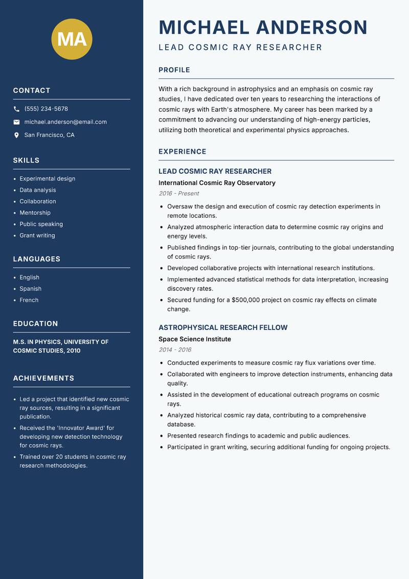 Cosmic Ray Scientist resume template — Classic Clean