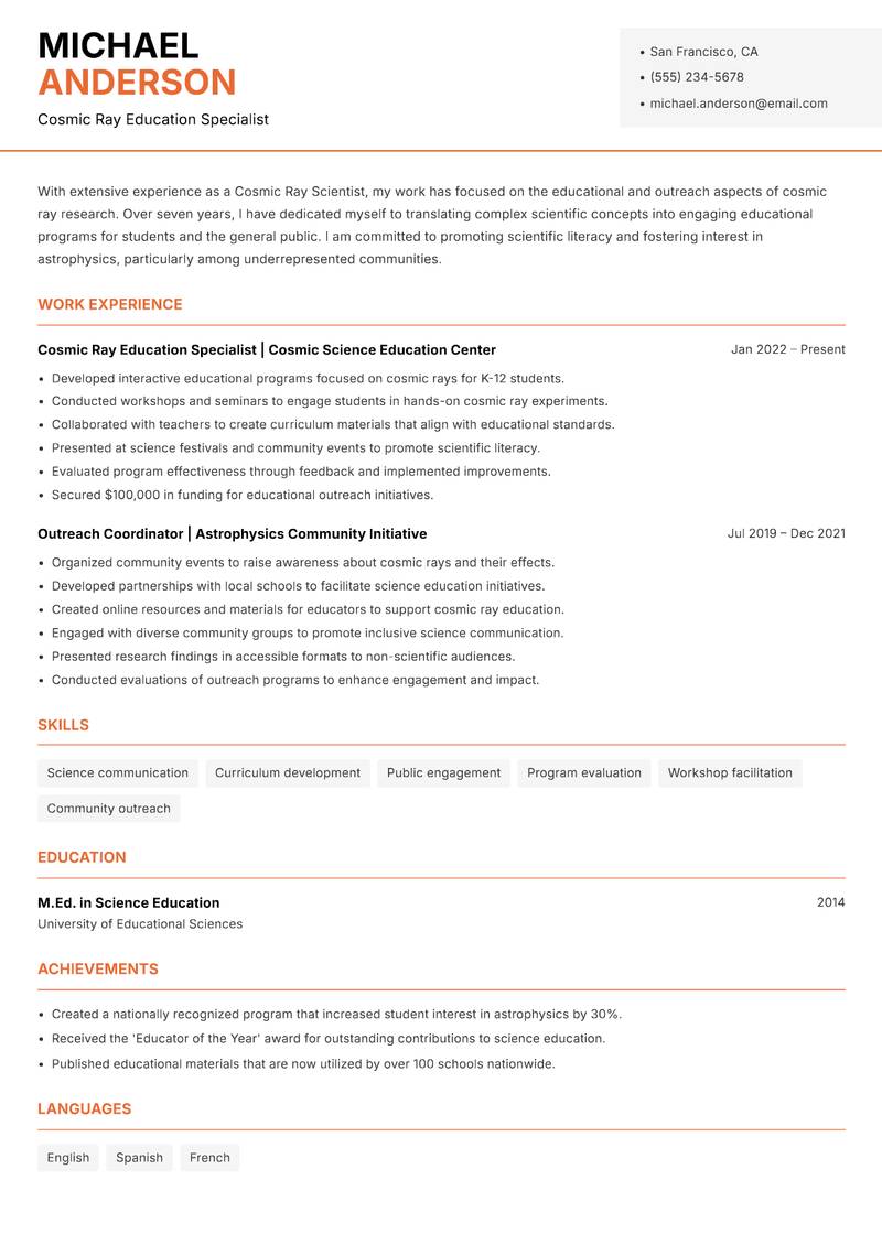 Cosmic Ray Scientist resume template — Modern Professional
