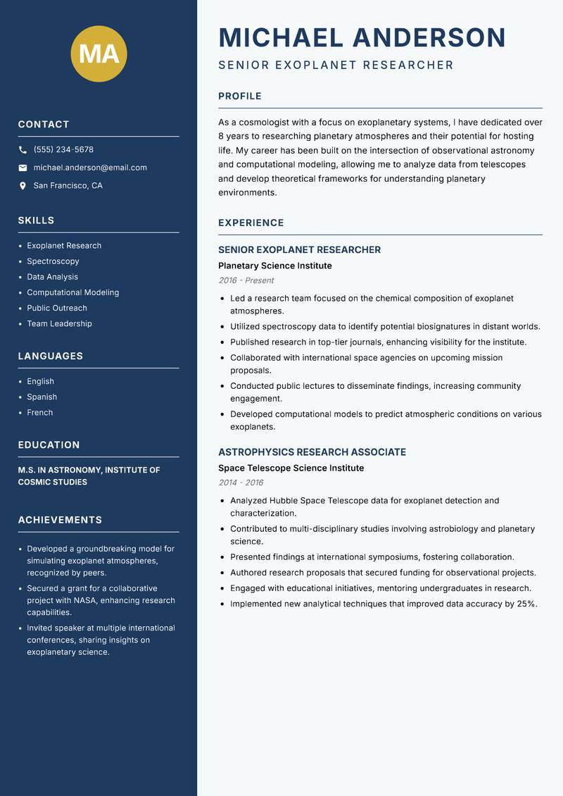 Cosmologist resume template — Classic Clean